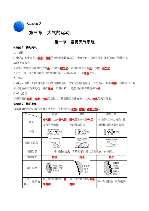 第三章大气的运动-高中地理全册必背章节知识清单