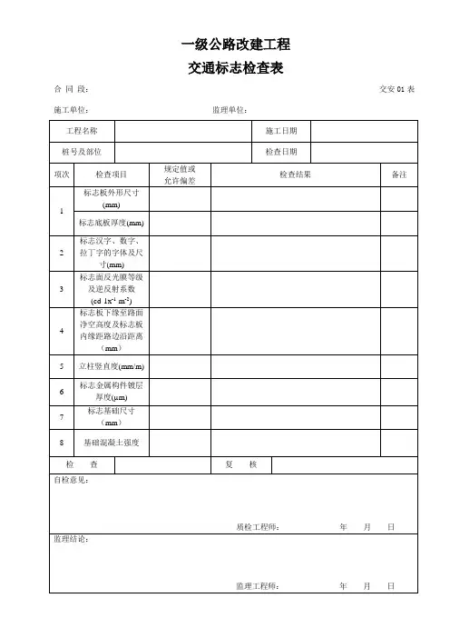 公路交安设施表格全