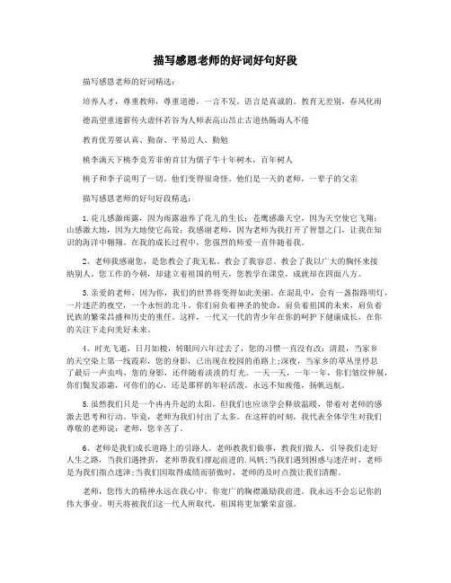 描写感恩老师的好词好句好段