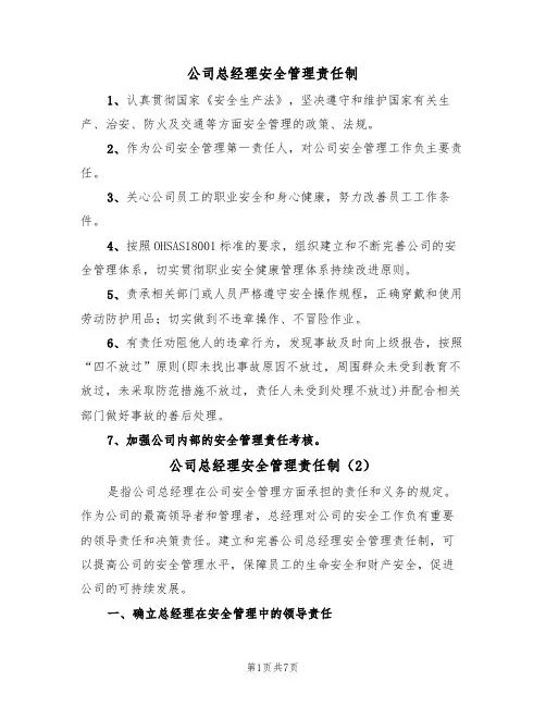 公司总经理安全管理责任制(5篇)