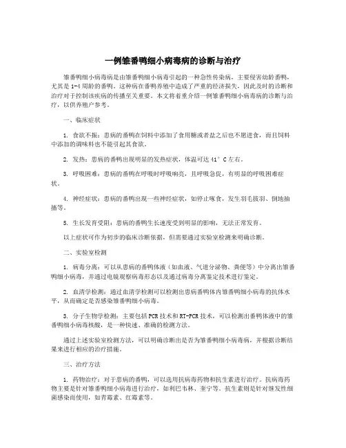 一例雏番鸭细小病毒病的诊断与治疗