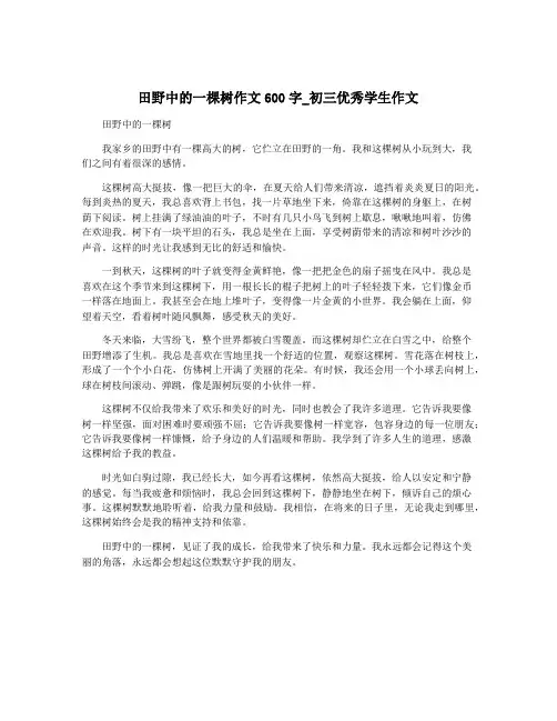 田野中的一棵树作文600字_初三优秀学生作文