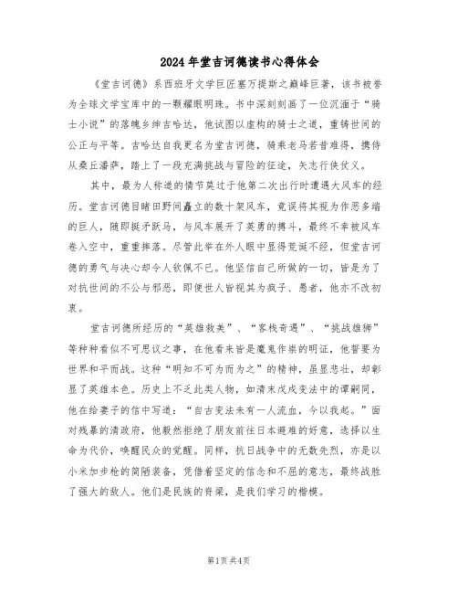 2024年堂吉诃德读书心得体会（三篇）