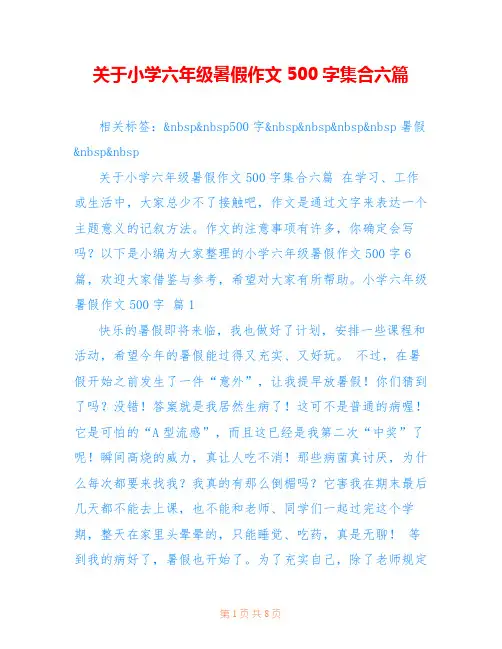 关于小学六年级暑假作文500字集合六篇