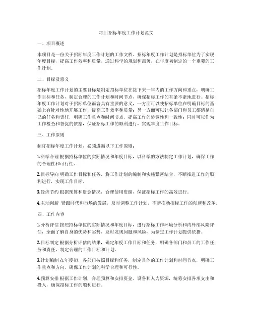 项目招标年度工作计划范文