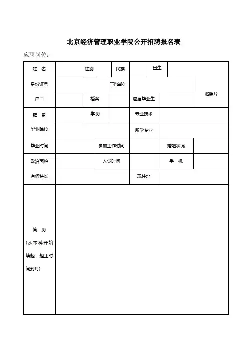 XX学院公开招聘报名表【模板】(2)