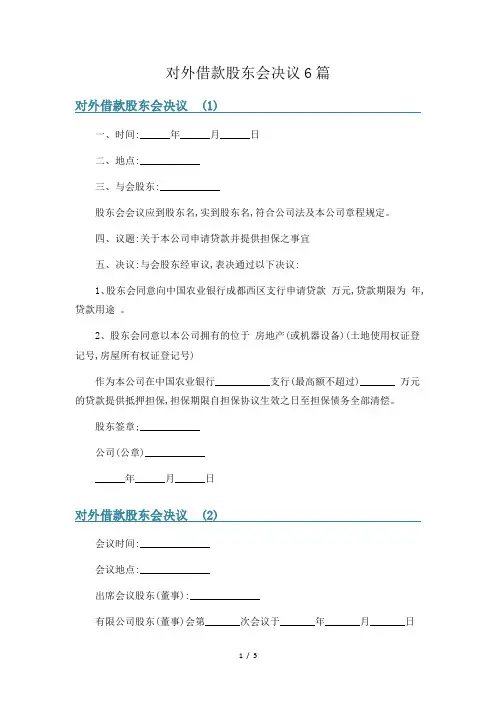 对外借款股东会决议6篇