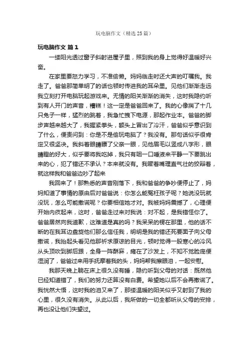 玩电脑作文（精选25篇）