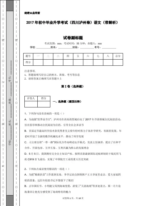 2017年初中毕业升学考试(四川泸州卷)语文(带解析)