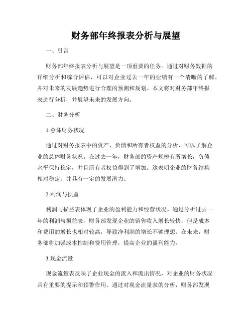 财务部年终报表分析与展望