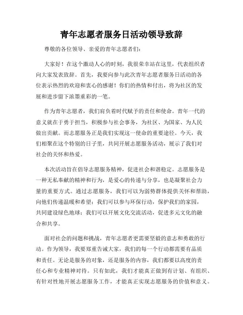 青年志愿者服务日活动领导致辞