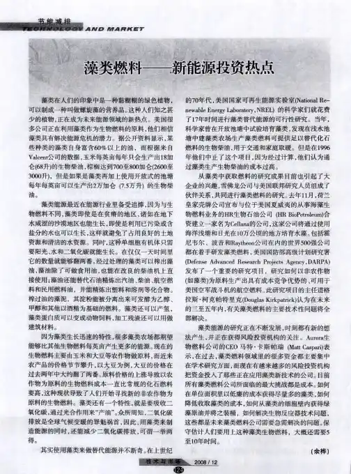 藻类燃料--新能源投资热点