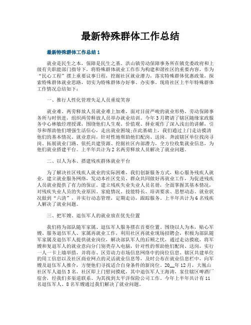 最新特殊群体工作总结