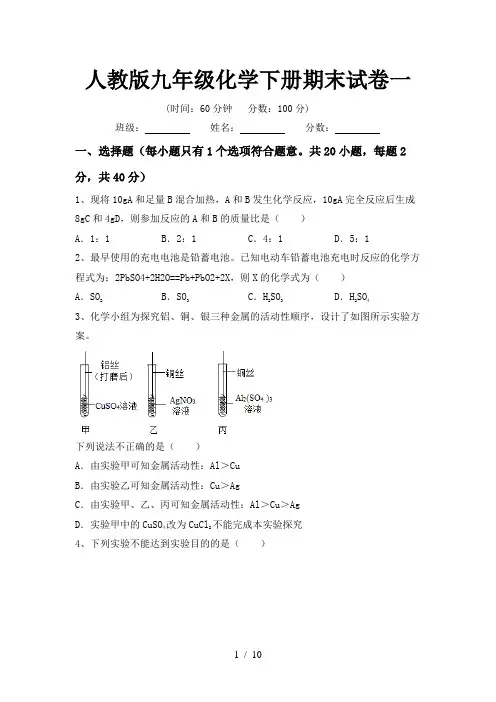 人教版九年级化学下册期末试卷一