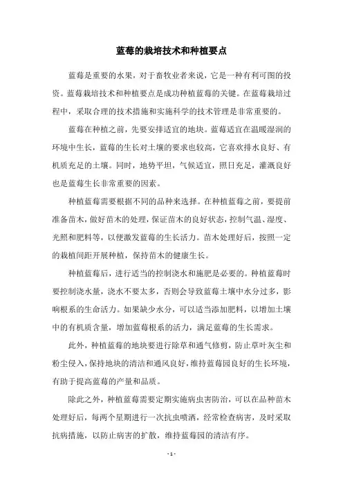 蓝莓的栽培技术和种植要点
