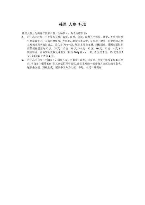 韩国 人参 标准