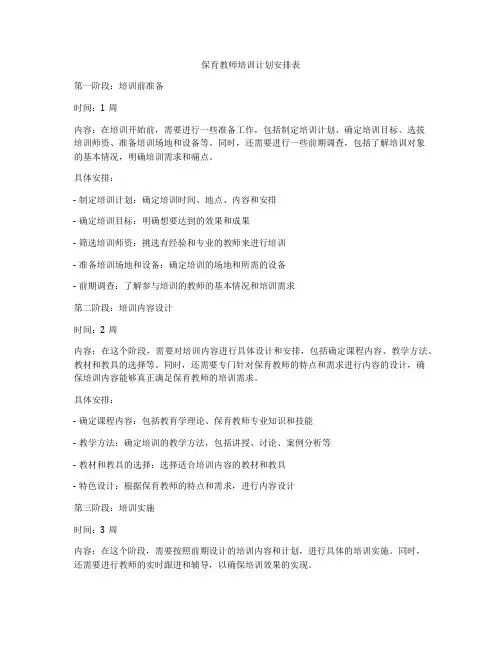 保育教师培训计划安排表
