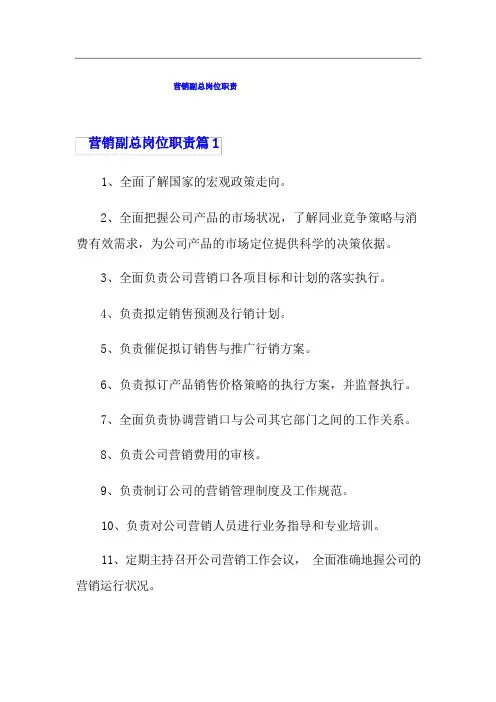 营销副总岗位职责(精选)