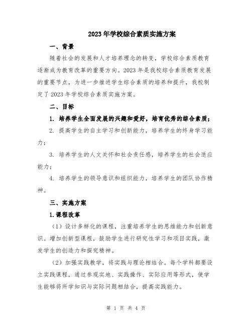 2023年学校综合素质实施方案