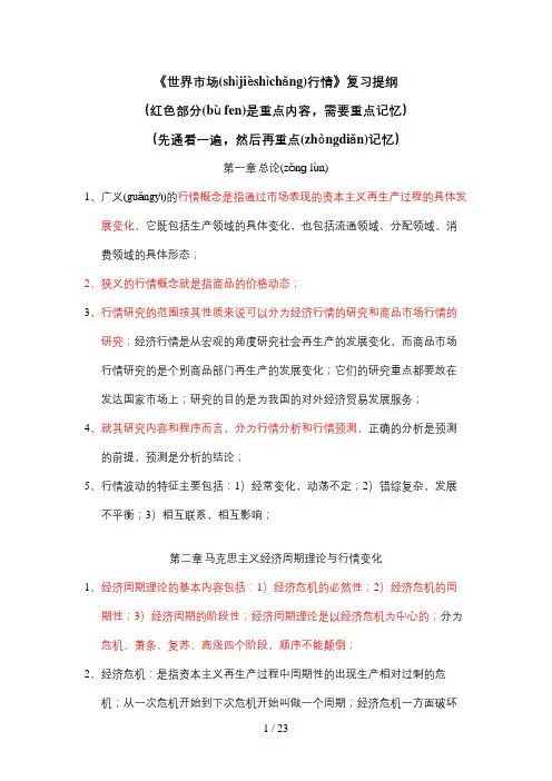 4月《世界市场行情》复习提纲新