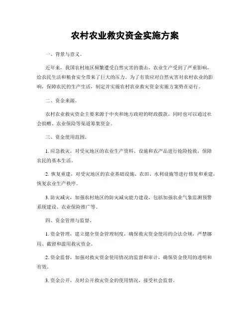农村农业救灾资金实施方案