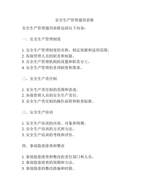 安全生产管理通用表格
