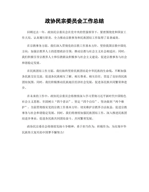 政协民宗委员会工作总结