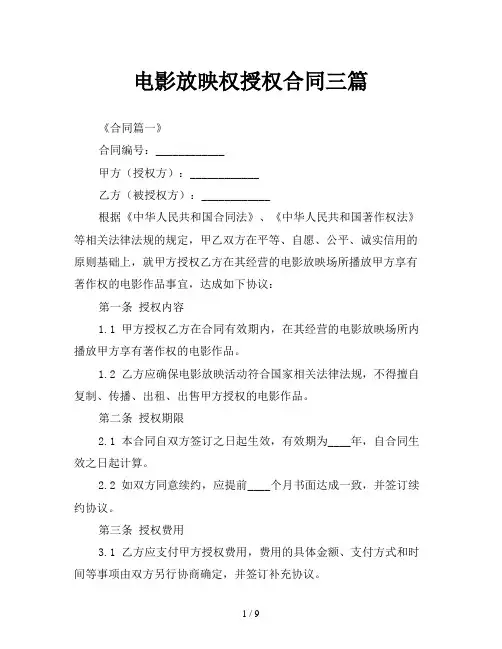 电影放映权授权合同三篇