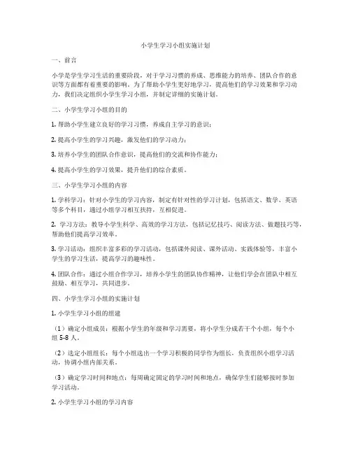 小学生学习小组实施计划