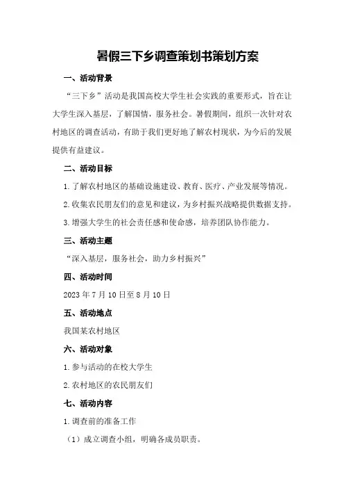 暑假三下乡调查策划书策划方案