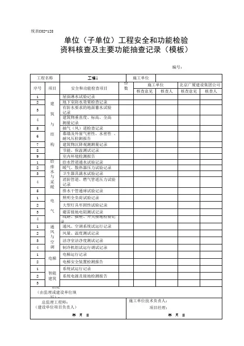 单位(子单位)工程安全和功能检验资料核查及主要功能抽查记录(模板)