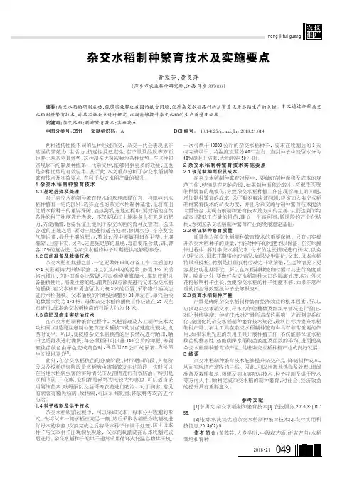 杂交水稻制种繁育技术及实施要点