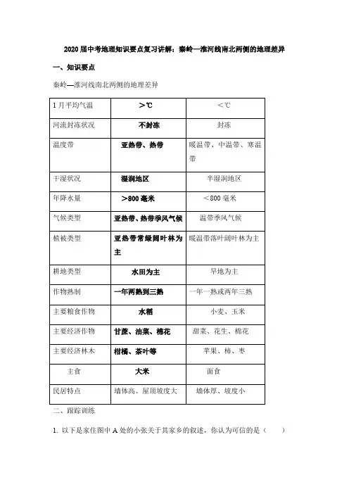 秦岭—淮河线南北两侧的地理差异