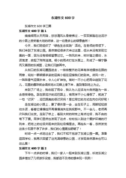 东湖作文600字三篇