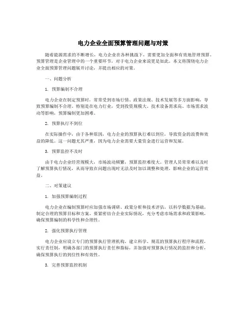 电力企业全面预算管理问题与对策
