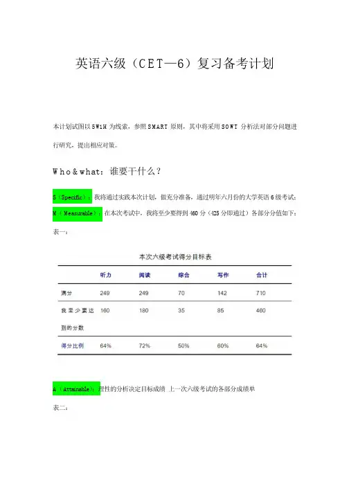 英语六级(CET—6)复习备考计划smart原则分析