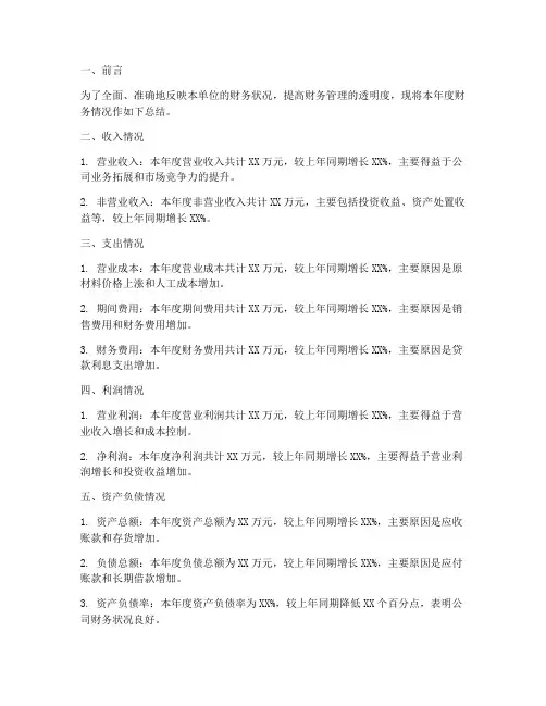 财务情况说明总结范文