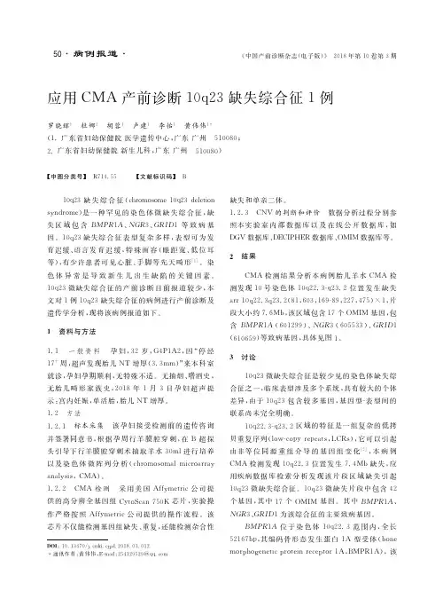应用CMA产前诊断10q23缺失综合征1例