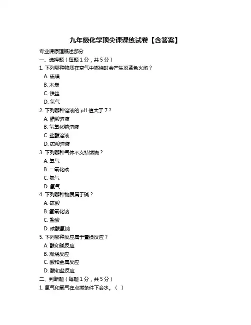九年级化学顶尖课课练试卷【含答案】