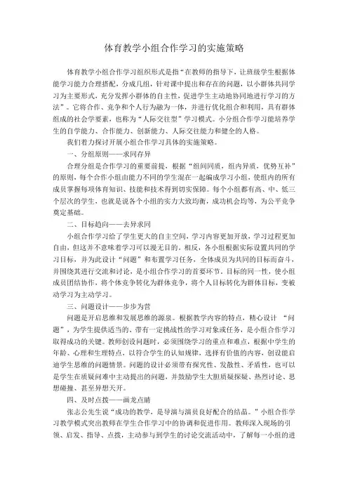 体育教学小组合作学习的实施策略
