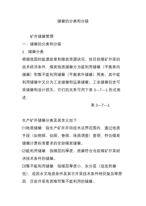 储量的分类和分级