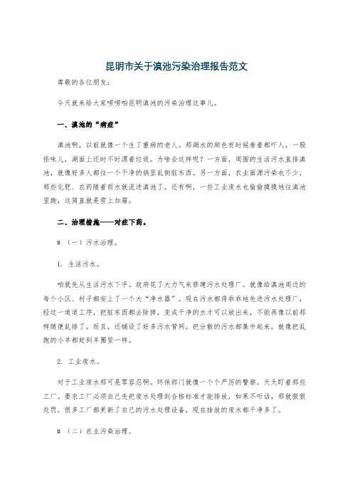 昆明市关于滇池污染治理报告范文