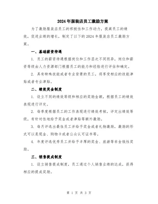 2024年服装店员工激励方案