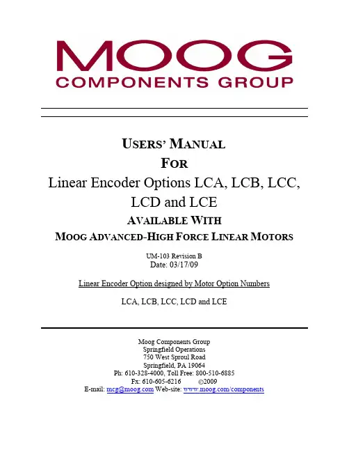 Moog高级高力线性电机LCA、LCB、LCC、LCD和LCE线性编码器选项用户手册说明书
