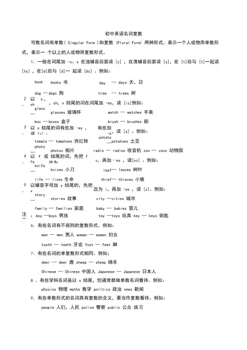 (完整版)初中英语名词复数、语法大全
