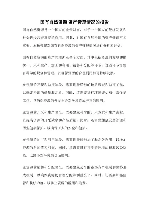 国有自然资源 资产管理情况的报告