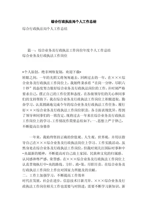 综合行政执法局个人工作总结