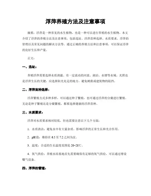 浮萍养殖方法及注意事项
