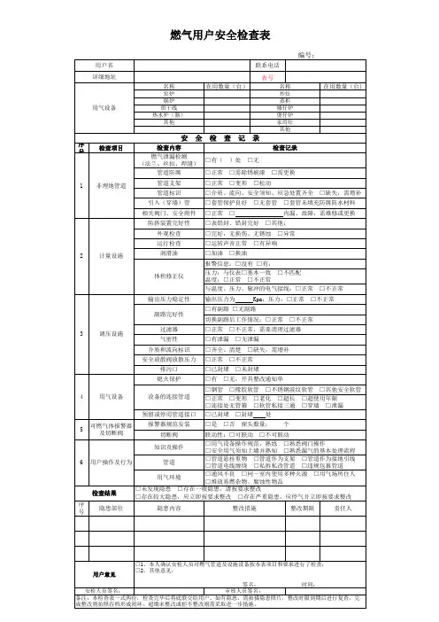 燃气用户安全检查表