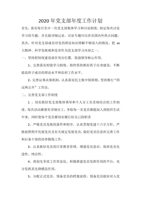 2020年党支部年度工作计划